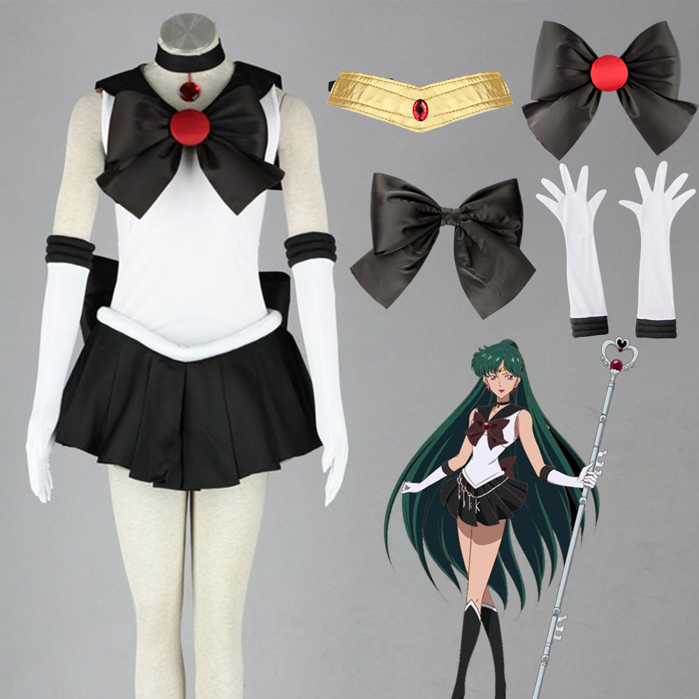 Anime Sailor Moon Costume Mingou setsuna Sailor pluto Fighting Cosplay Outfit and Accessories Women and Kids Halloween
