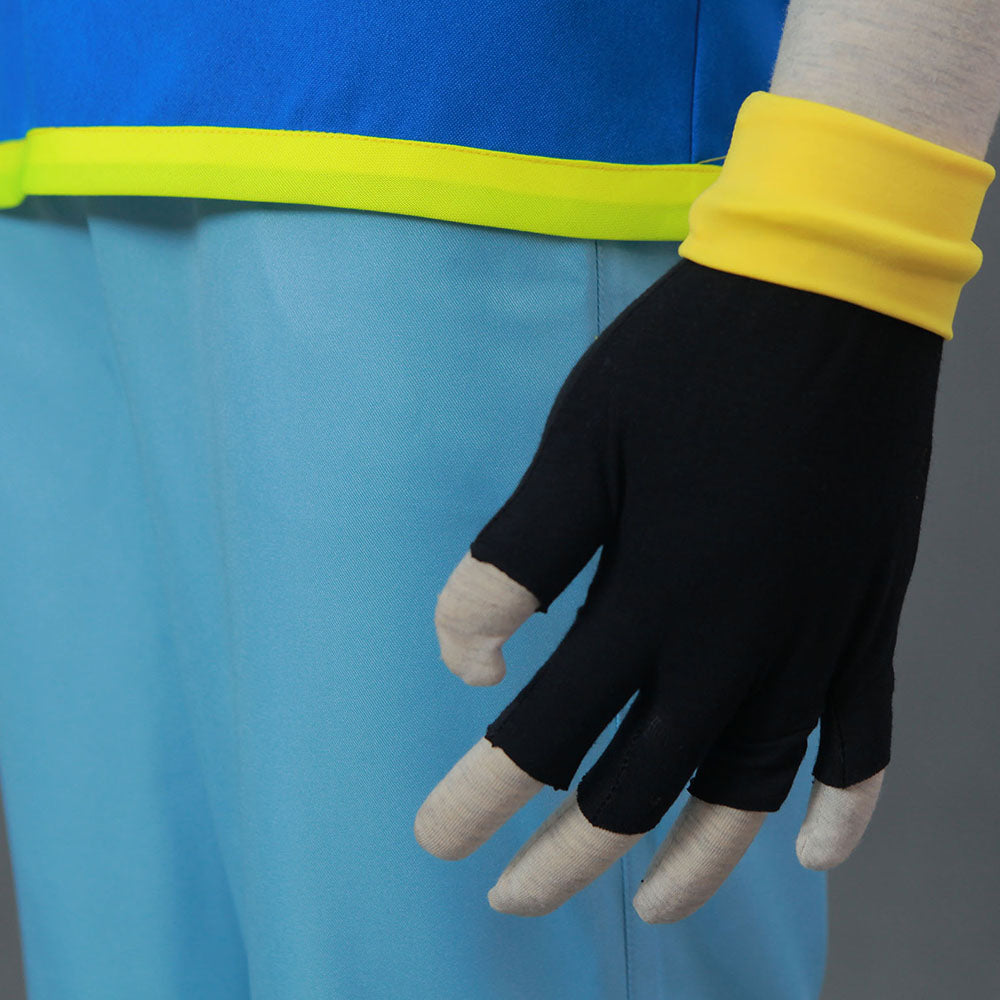 Men and Kids Anime Pokemon Costume Trainer Ash Ketchum Short Sleeves Cosplay Suit with Hat