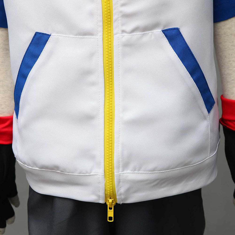 Men and Kids Anime Pokemon Costume Trainer Ash Ketchum Short Sleeves Cosplay Suit with Accessories