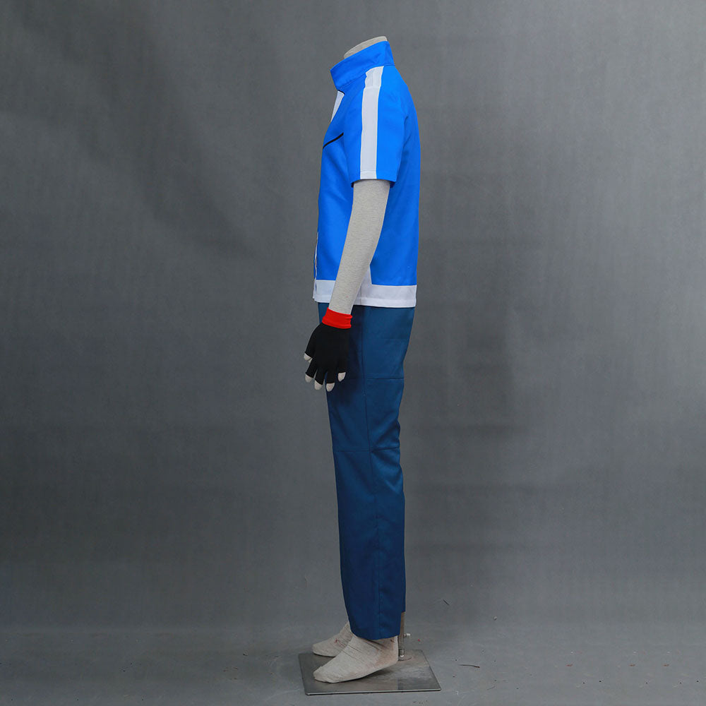Men and Kids Anime Pokemon Costume Trainer Ash Ketchum Short Sleeves Cosplay Suit with Accessories