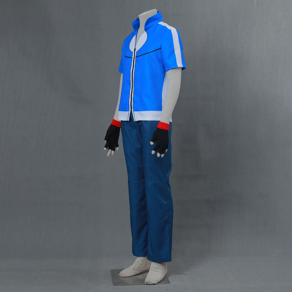 Men and Kids Anime Pokemon Costume Trainer Ash Ketchum Short Sleeves Cosplay Suit with Accessories