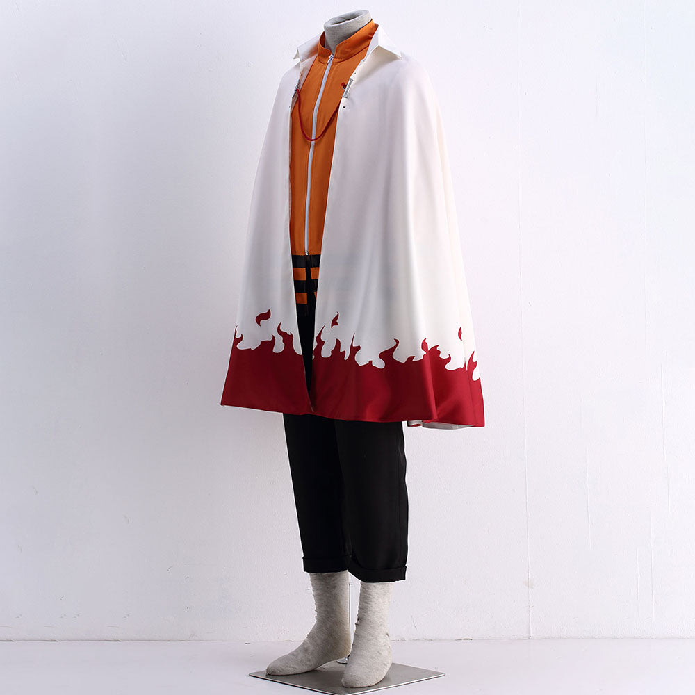 Anime Naruto Shippuden 7th Hokage Cosplay Costume Cloak with Hat Men and Kids Halloween