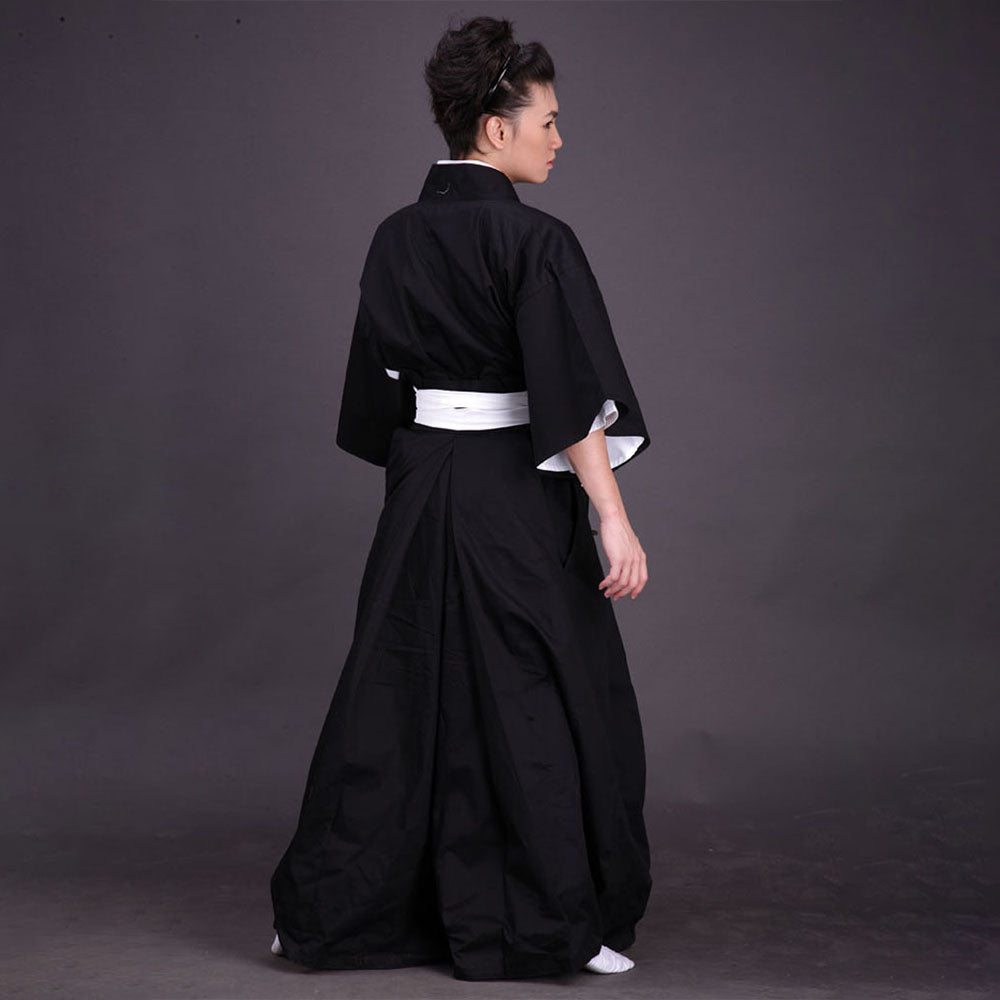Anime Soul Warrior Black Robe White Sash Sword Fighter Cosplay Costume for Men Kids