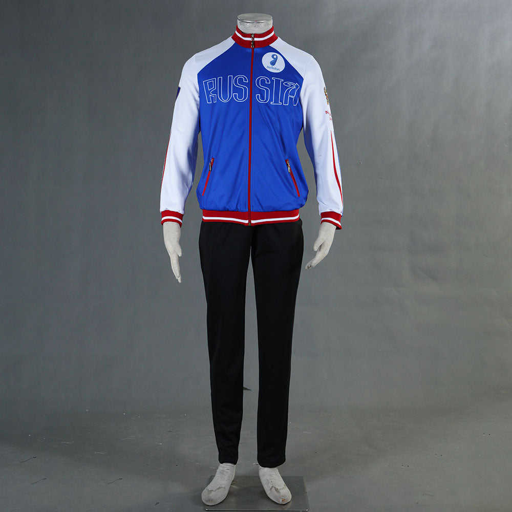 Anime YURI!!! on ICE Yuri Plisetsky Cosplay Costume Blue Suits Men and Kids Halloween