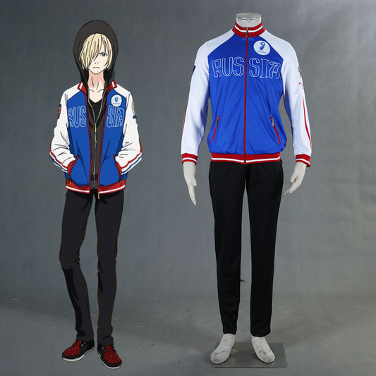 Anime YURI!!! on ICE Yuri Plisetsky Cosplay Costume Blue Suits Men and Kids Halloween