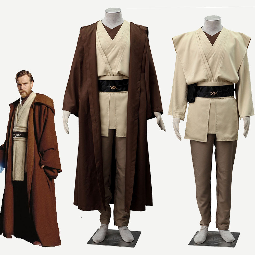 Movie Star Wars Obi-Wan Kenobi Jedi Knight Cosplay Costume Full Outfits Men Kids Halloween