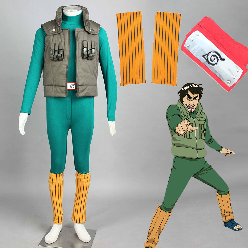 Anime Naruto Shippuden Might Guy Cosplay Costume Men Kids Halloween
