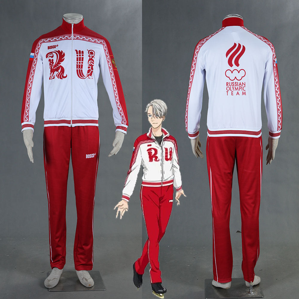 Anime YURI!!! on ICE Victor Nikiforov Cosplay Costume Red Suits Men and Kids Halloween