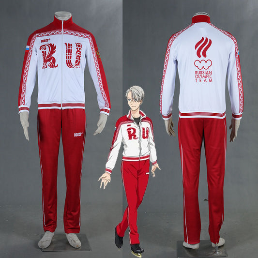 Anime YURI!!! on ICE Victor Nikiforov Cosplay Costume Red Suits Men and Kids Halloween