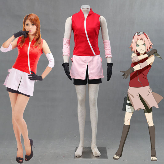Anime Naruto Shippuden Cosplay Sakura Costume Women Kids Halloween