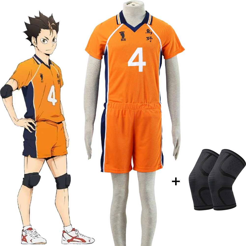 Haikyuu!! Costume Nishinoya Yuu Number #4 Karasuno High School Volleyball Uniform with Knee pads