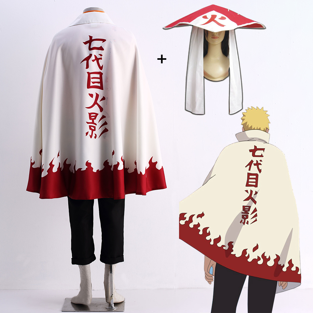 Anime Naruto Shippuden 7th Hokage Cosplay Costume Cloak with Hat Men and Kids Halloween