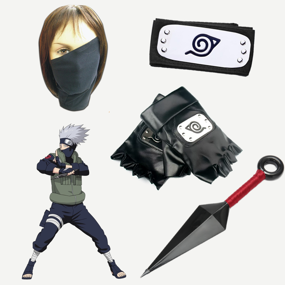 Anime Naruto Shippuden Hatake Kakashi Accessories Mask Gloves Kunai Headband