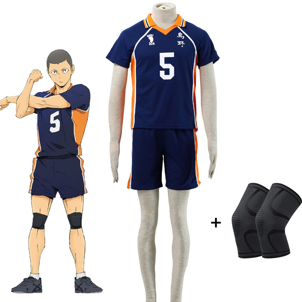 Haikyuu!! Costume Ryunosuke Tanaka Number #5 Karasuno High School Volleyball Uniform with Knee pads