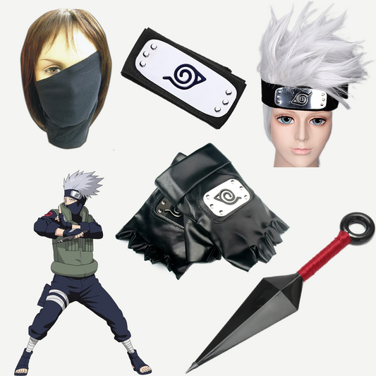 Anime Naruto Shippuden Hatake Kakashi Accessories Wig Mask Gloves Kunai Headband