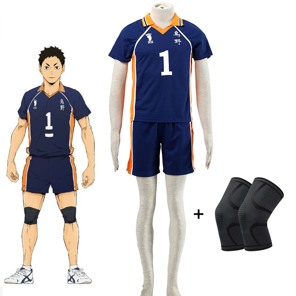 Haikyuu!! Costume Sawamura Daichi Number #1 Karasuno High School Volleyball Uniform with Knee pads