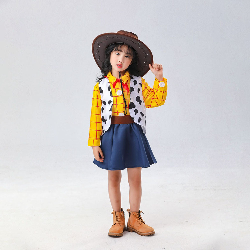 Toy Story Costume Woody Cosplay Full Outfit with Hat for Girls Halloween