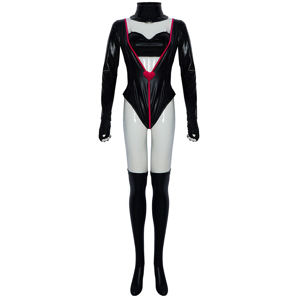 Hazbin Hotel Angel Dust Cosplay Costume Black Leather Jumpsuit Outfit for Women Halloween