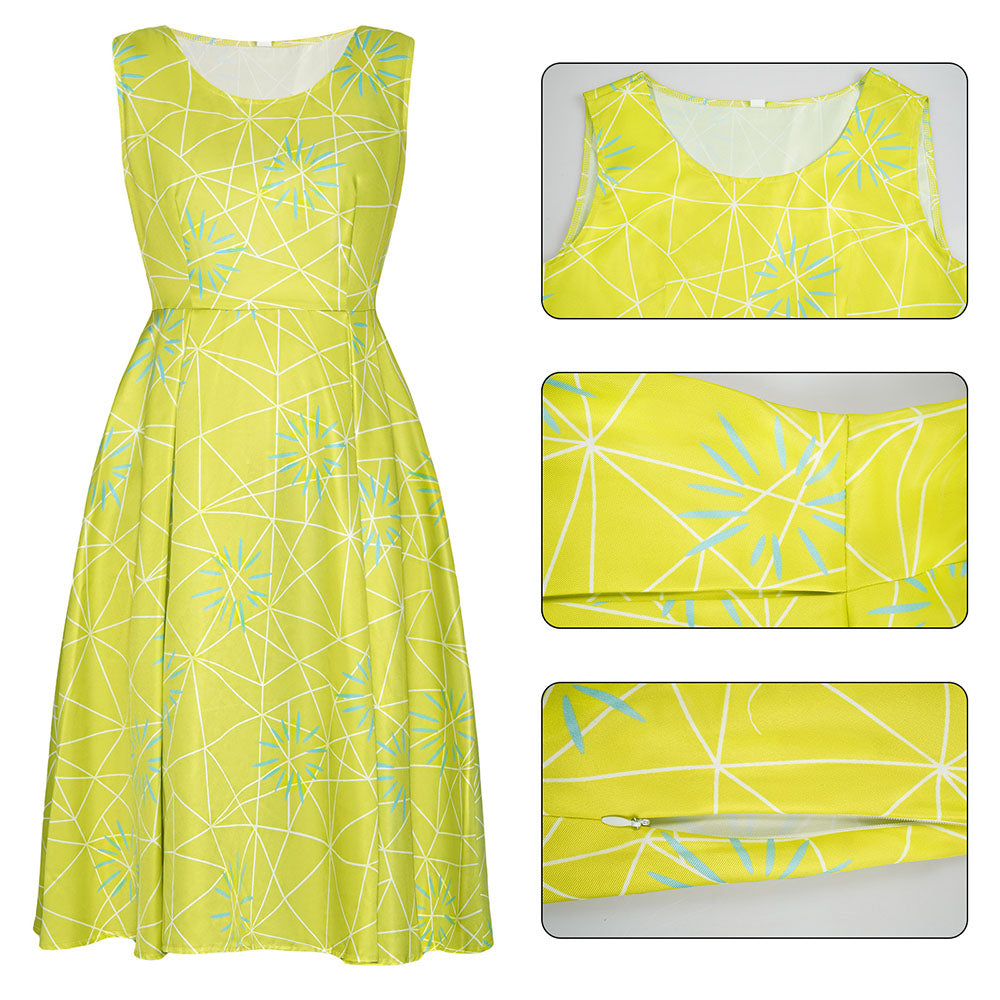 Inside Out Costume Joy Cosplay Yellow Dress for Women and Kids