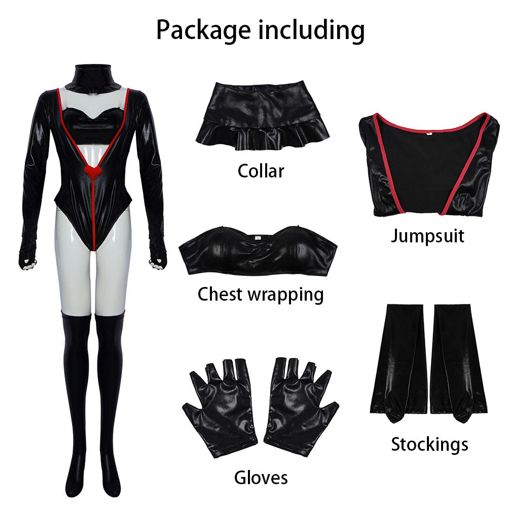 Hazbin Hotel Angel Dust Cosplay Costume Black Leather Jumpsuit Outfit for Women Halloween
