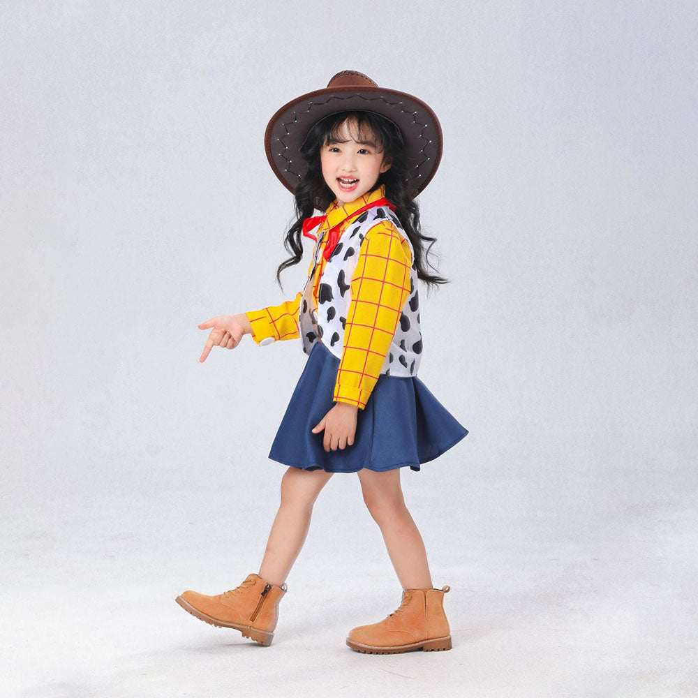 Toy Story Costume Woody Cosplay Full Outfit with Hat for Girls Halloween