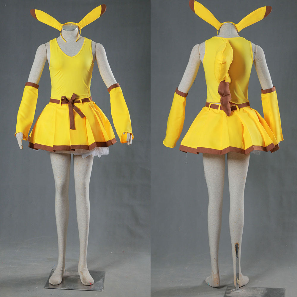 Anime Pokemon Costume Pikachu Cosplay full outfit with Accessories for Women and Kids