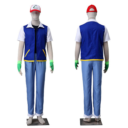 Anime Pokemon Costume Trainer Ash Ketchum Jacket Cosplay Quality full Suit Halloween for Men and Kids