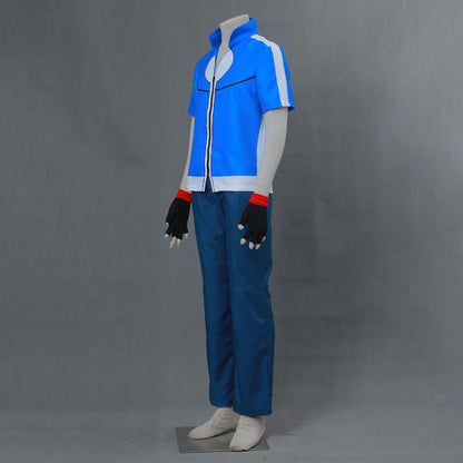 Men and Kids Anime Pokemon Costume Trainer Ash Ketchum Short Sleeves Cosplay Suit with Accessories