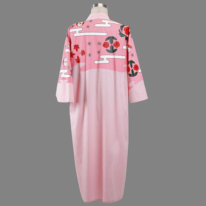 Anime Soul Warrior Lazy Captain Swordsman Cosplay Pink Floral Kimono Costume Men and Kids