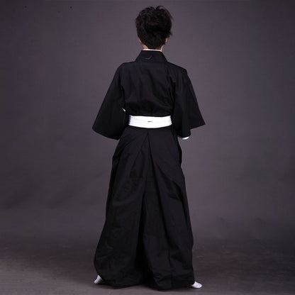 Anime Soul Warrior Black Robe White Sash Sword Fighter Cosplay Costume for Men Kids