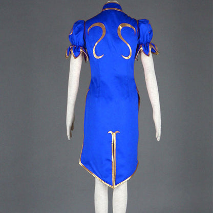 Game Street Fighter Costumes Chunli Blue Cosplay outfit with Accessories Women and Kids Halloween