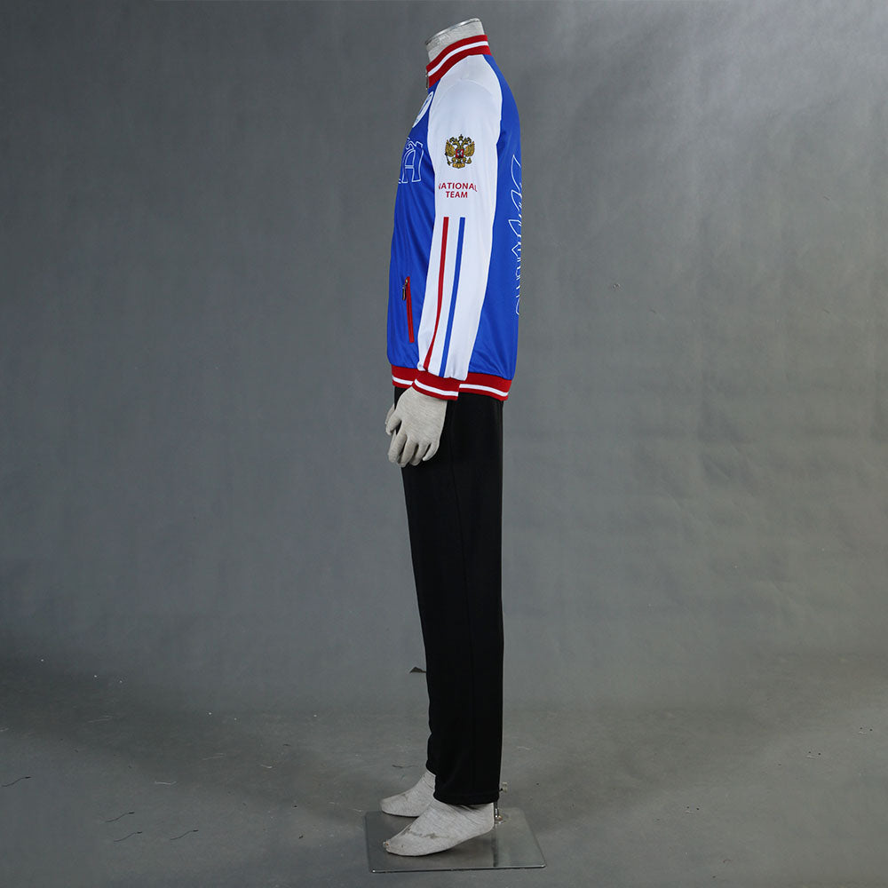 Anime YURI!!! on ICE Yuri Plisetsky Cosplay Costume Blue Suits Men and Kids Halloween