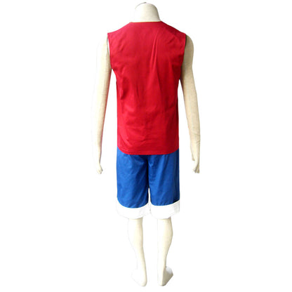 Anime Rubber Pirate Captain Red Vest Costume Outfit with Straw Hat for Men Kids