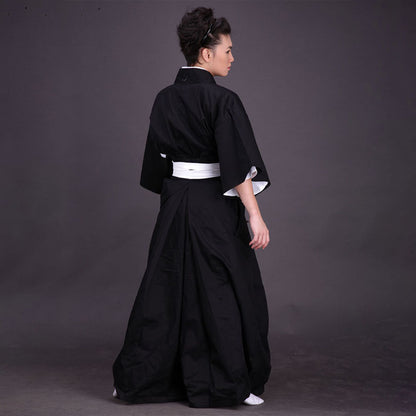 Anime Soul Warrior Black Robe White Sash Sword Fighter Cosplay Costume for Men Kids