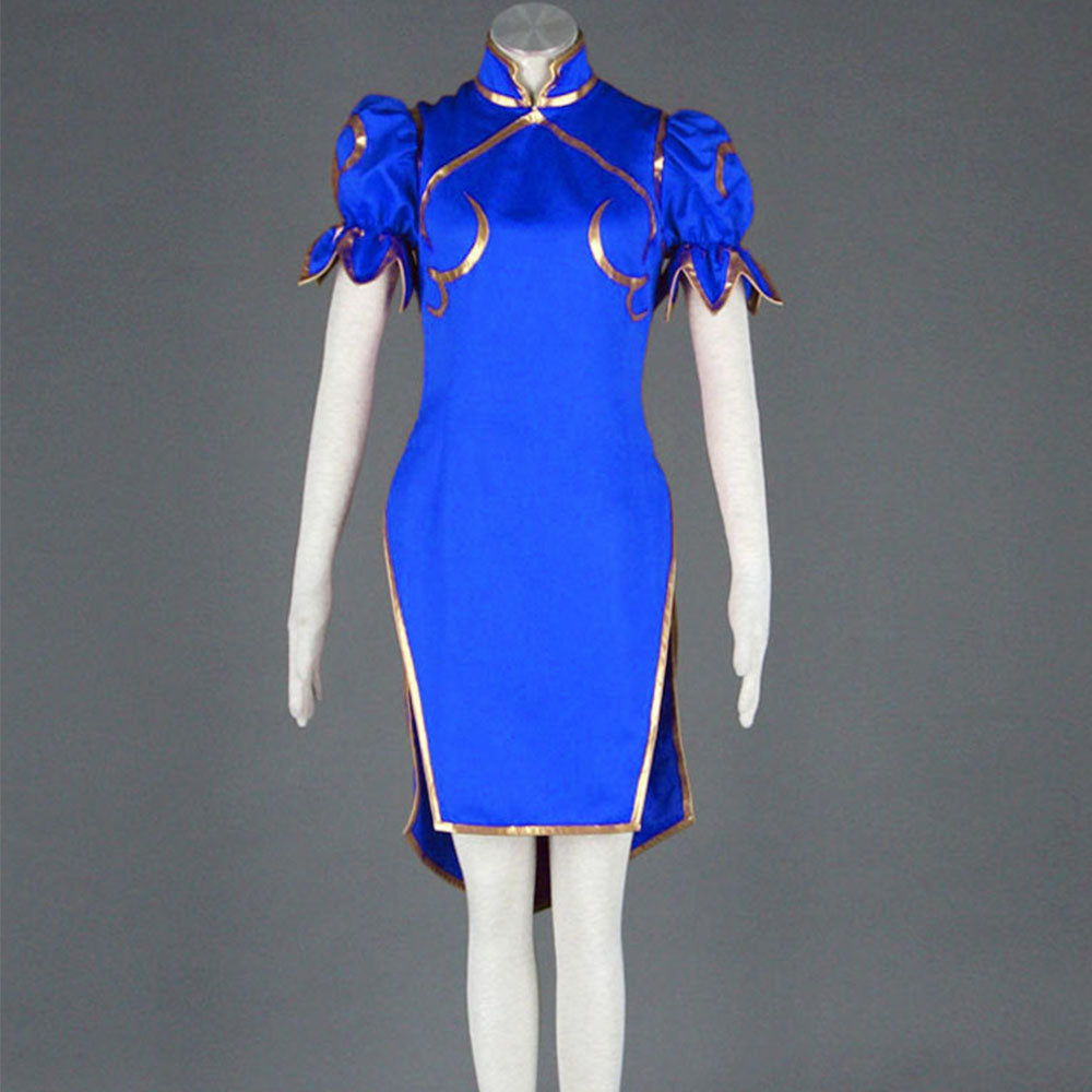 Game Street Fighter Costumes Chunli Blue Cosplay outfit with Bracelet Accessories Women and Kids Halloween