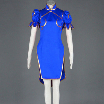 Game Street Fighter Costumes Chunli Blue Cosplay outfit with Bracelet Accessories Women and Kids Halloween