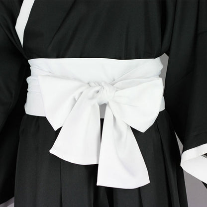 Anime Soul Warrior Black Kimono Robe White Waist Sash Cosplay Costume for Men Kids