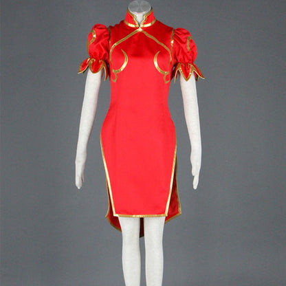 Game Street Fighter Costumes Chunli Red Cosplay outfit with Accessories Women and Kids Halloween