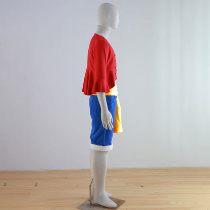 Pirate Captain Red Shirt Outfit with Straw Hat for Men and Kids Halloween