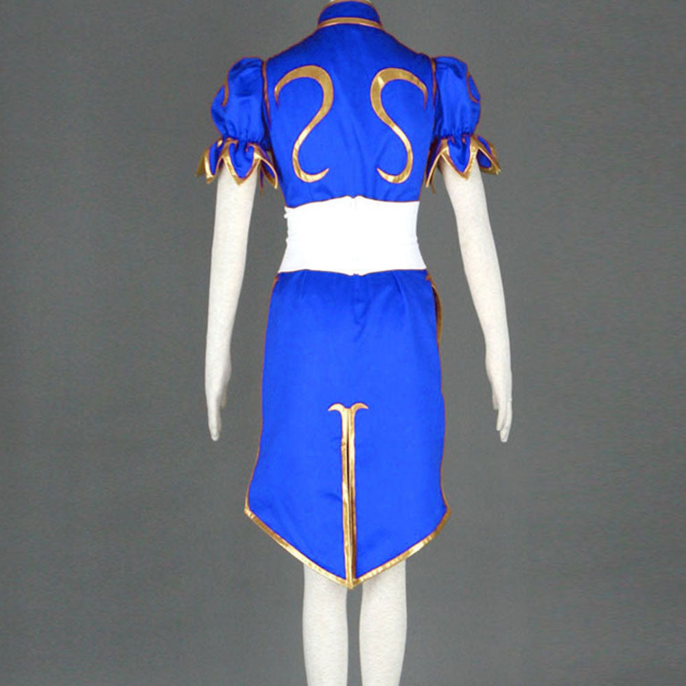 Game Street Fighter Costumes Chunli Blue Cosplay outfit with Bracelet Accessories Women and Kids Halloween