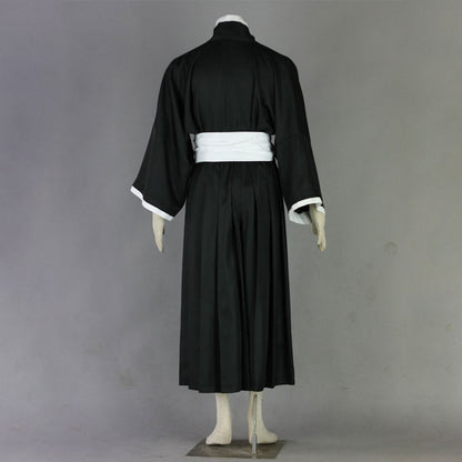 Anime Soul Warrior Black Kimono Robe White Waist Sash Cosplay Costume for Men Kids