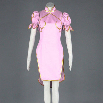 Game Street Fighter Costumes Chunli Pink Cosplay outfit with Accessories Women and Kids Halloween