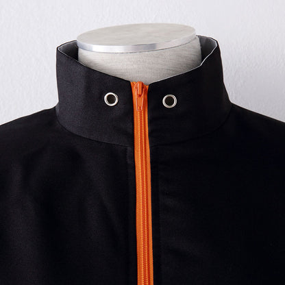 Anime Movie Orange Black Ninja Costume Set with Signature Headband for Men Kids Halloween