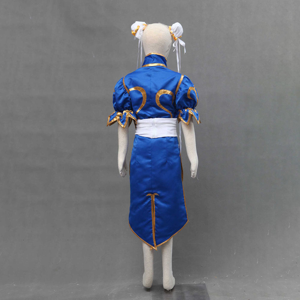 Game Street Fighter Costumes Chunli Blue Cosplay outfit with Bracelet Accessories Women and Kids Halloween