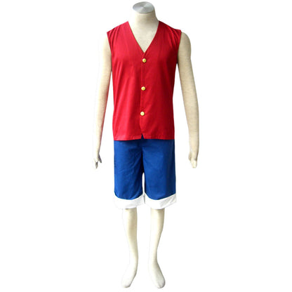 Anime Rubber Pirate Captain Red Vest Costume Outfit with Straw Hat for Men Kids