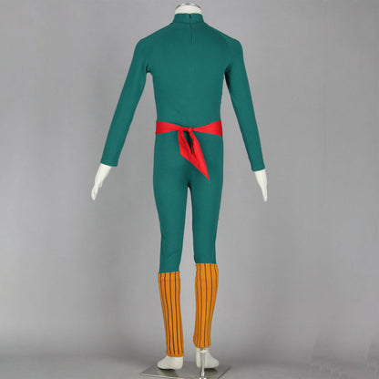 Anime Thick Eyebrows Taijutsu Ninja Cosplay Costume Green Jumpsuit full Outfit for Men Kids