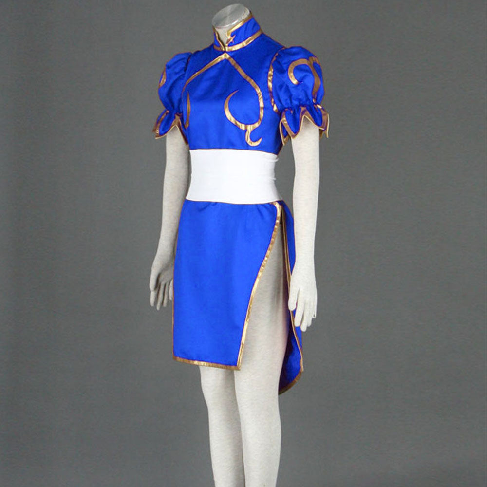 Game Street Fighter Costumes Chunli Blue Cosplay outfit with Bracelet Accessories Women and Kids Halloween