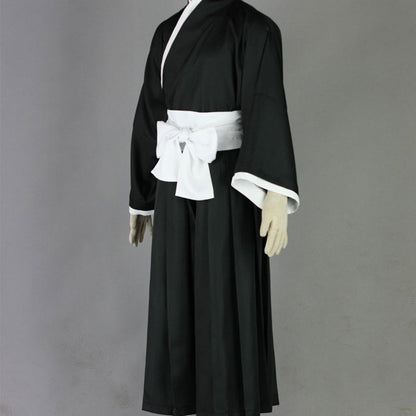 Anime Soul Warrior Black Kimono Robe White Waist Sash Cosplay Costume for Men Kids