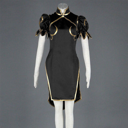 Game Street Fighter Costumes Chunli Black Cosplay outfit with Accessories Women and Kids Halloween