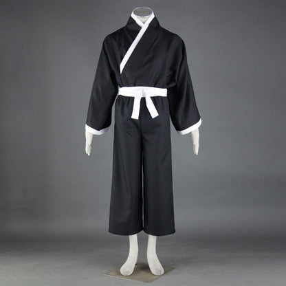 Anime Soul Warrior Black Kimono Robe White Sash Cosplay Costume for Men Kids